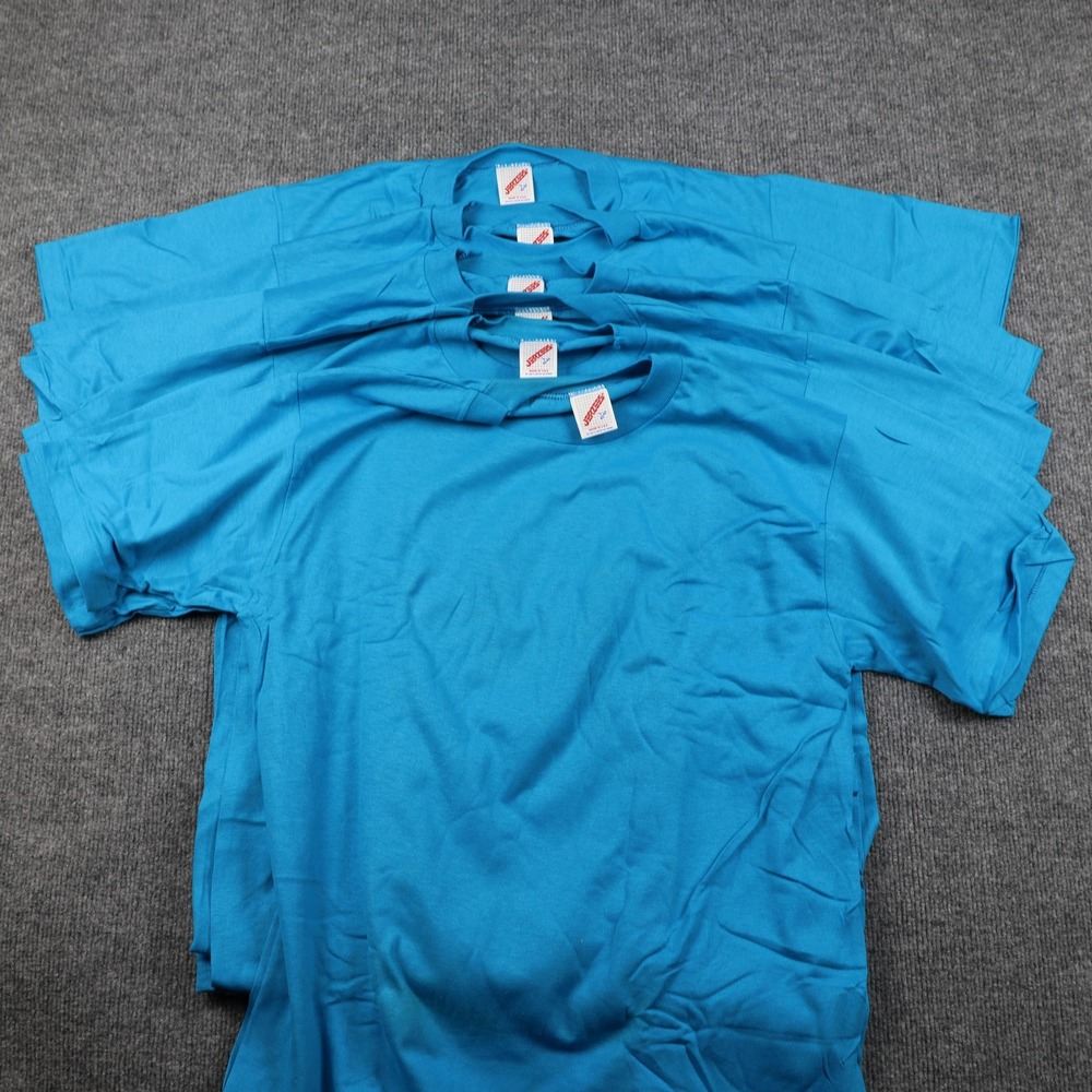 6 Vintage‎ Jerzees Shirt Mens Large Blue Made USA NOS Blank Crewneck 390M CAB